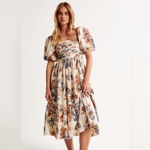 NWT! Abercrombie Emerson Poplin Puff Sleeve Midi Dress